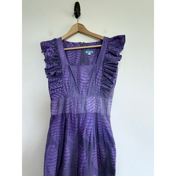 SIKA Tagoe leaf print light purple flutter sleeve long jumpsuit romper handmade - Picture 7 of 11